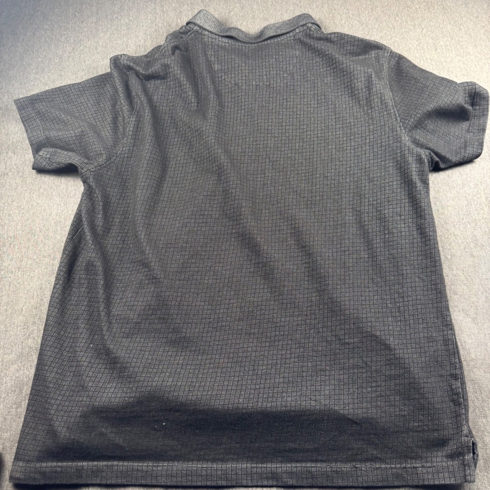Van Heusen Mens Large Polo Shirt Charcoal Gray Micro Check Short Sleeve Cotton L - Picture 7 of 9